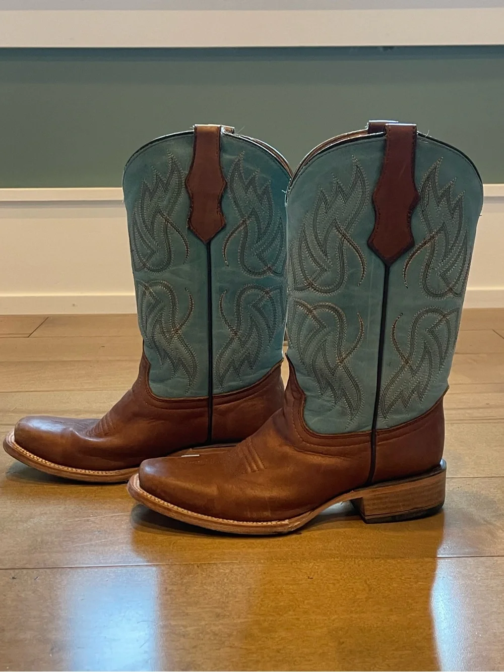 Circle G Brown Leather & Teal Shaft Kids Western Boots